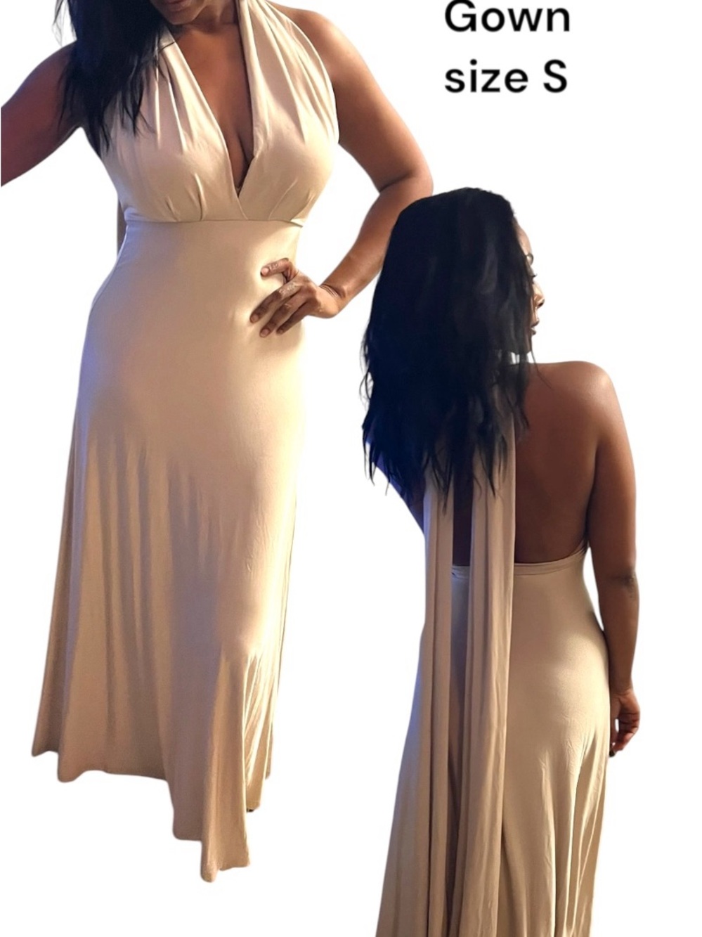 Elegant Halter Maxi Gown in Champagne - Women Dresses